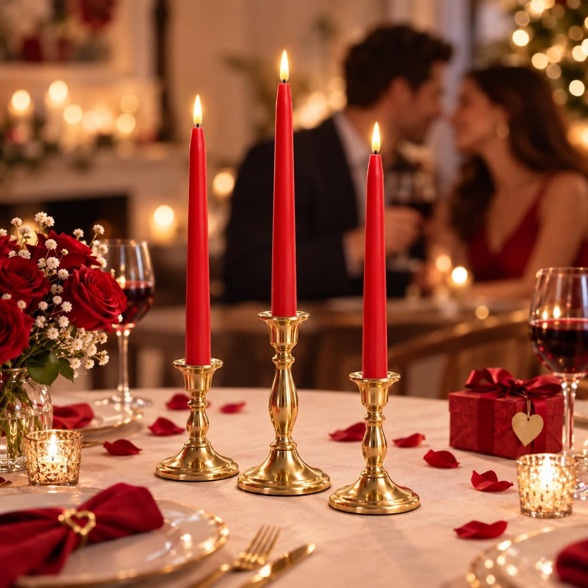 Red Flameless Taper Candles, Battery Operated Christmas Candles with Remote
