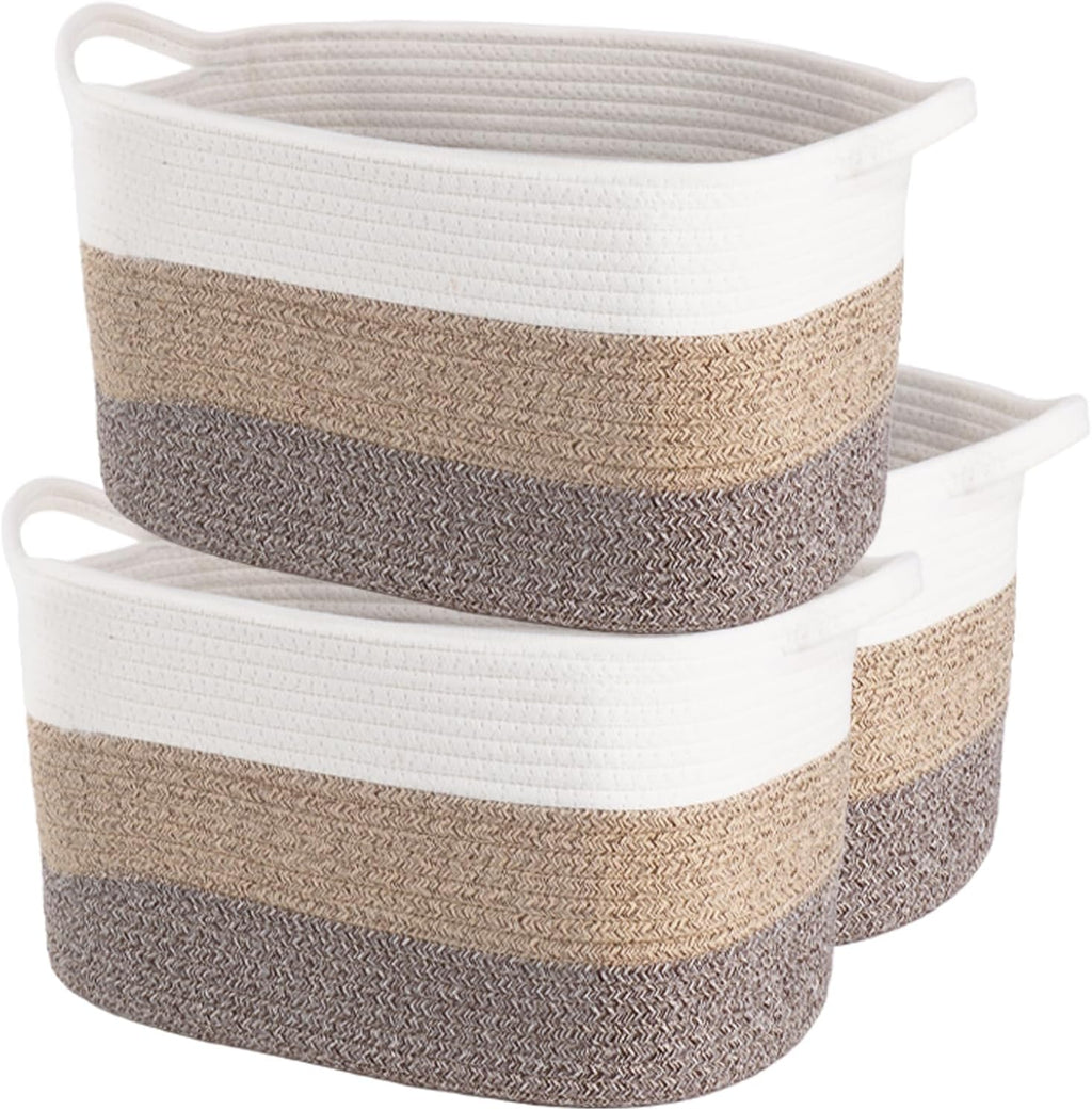 3PCS Grey Cotton Rope Woven Storage Basket, 15x10x8.7 Inches Shelf Organizer for Baby Gift Baskets, Toys, Laundry, Baby Blankets & Empty Gift Baskets