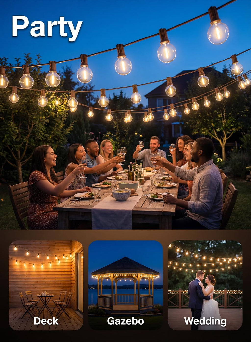 25FT G40 LED Brown Outdoor String Lights with 25 Plastic Shatterproof Bulbs