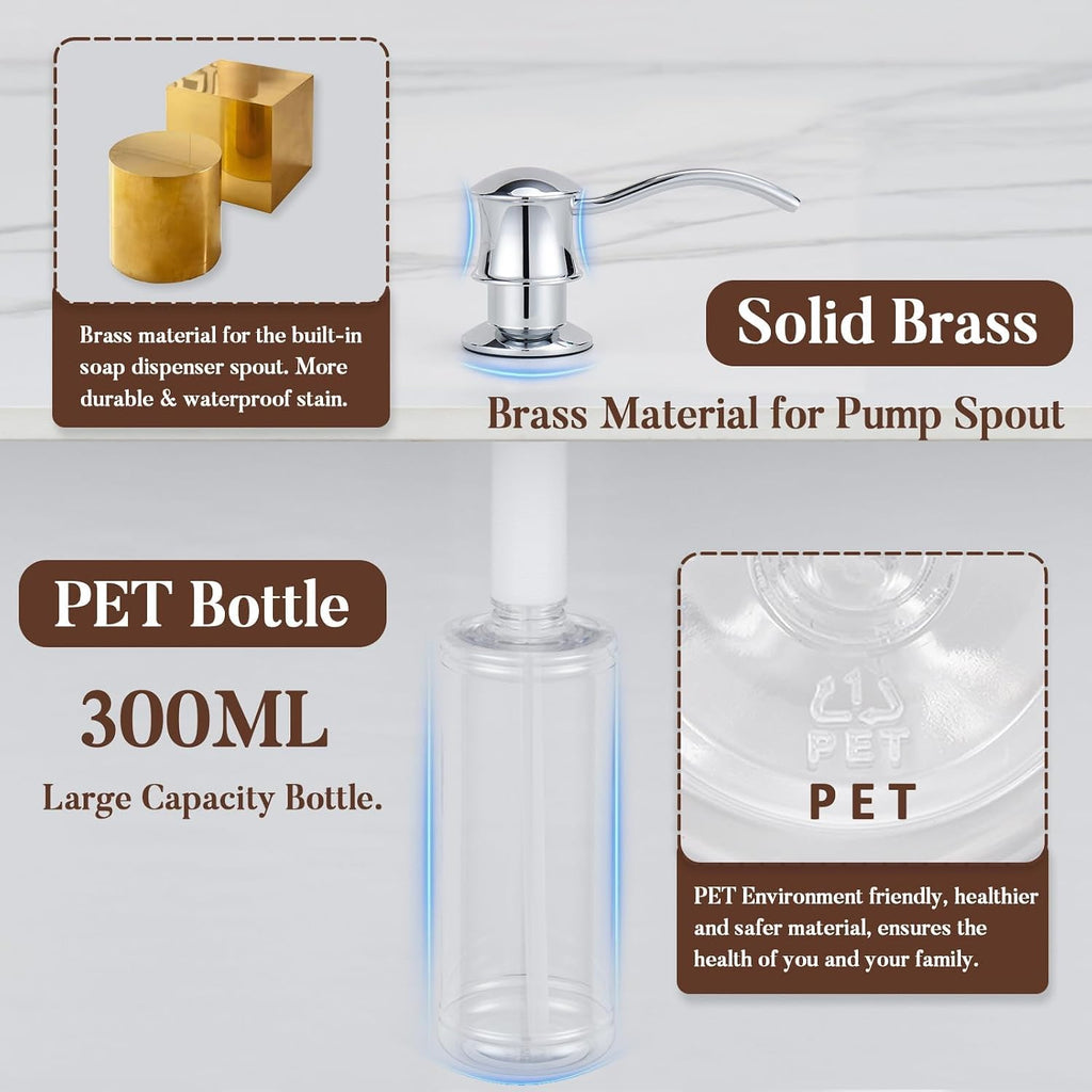 Built in Soap Dispenser for Kitchen Sink Countertop, Brass, Chrome