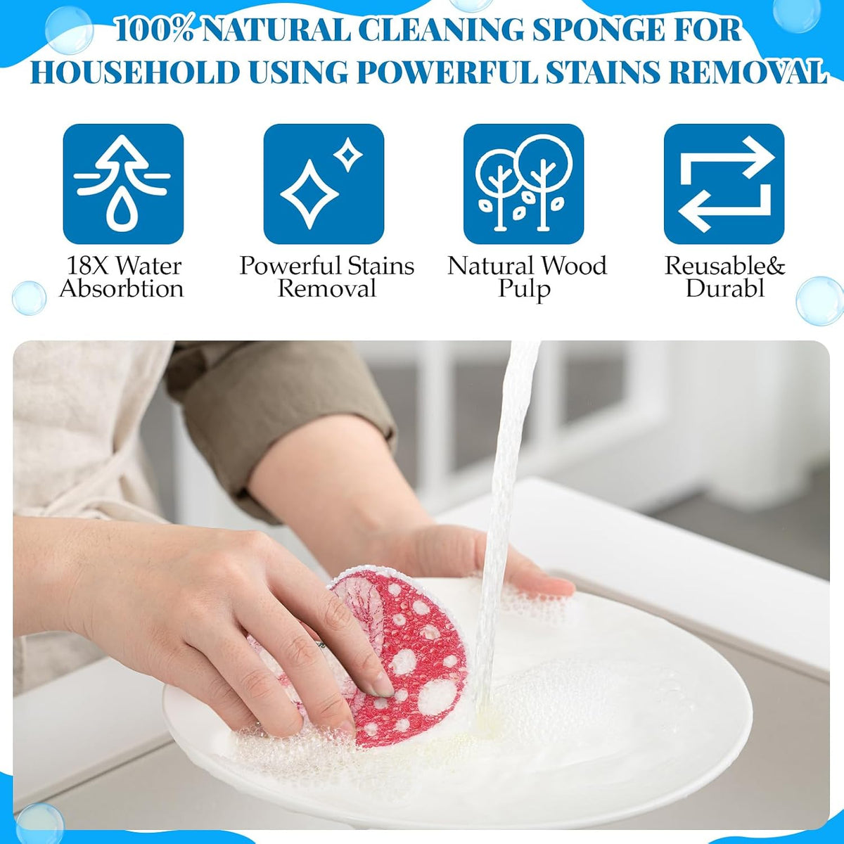 Newtay 8 Pack Compressed Dish Sponges Non-Scratch Reusable Cute,Mushroom