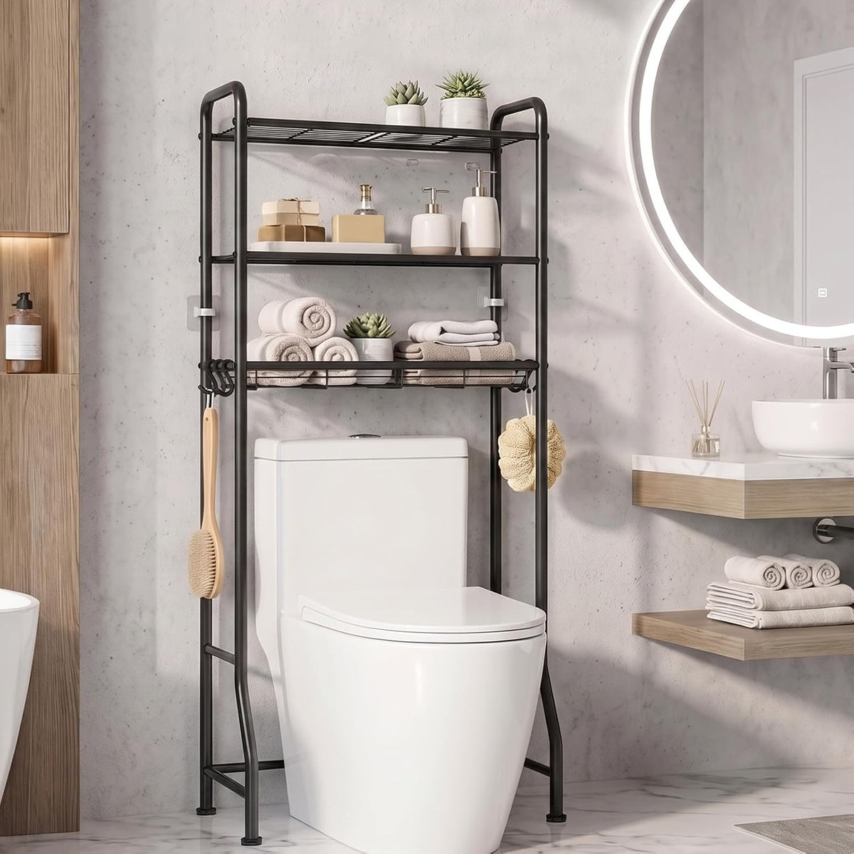 Delamu Over Toilet Storage Rack, 3 Tiers (62.8" H) Bathroom Organizer Shelf