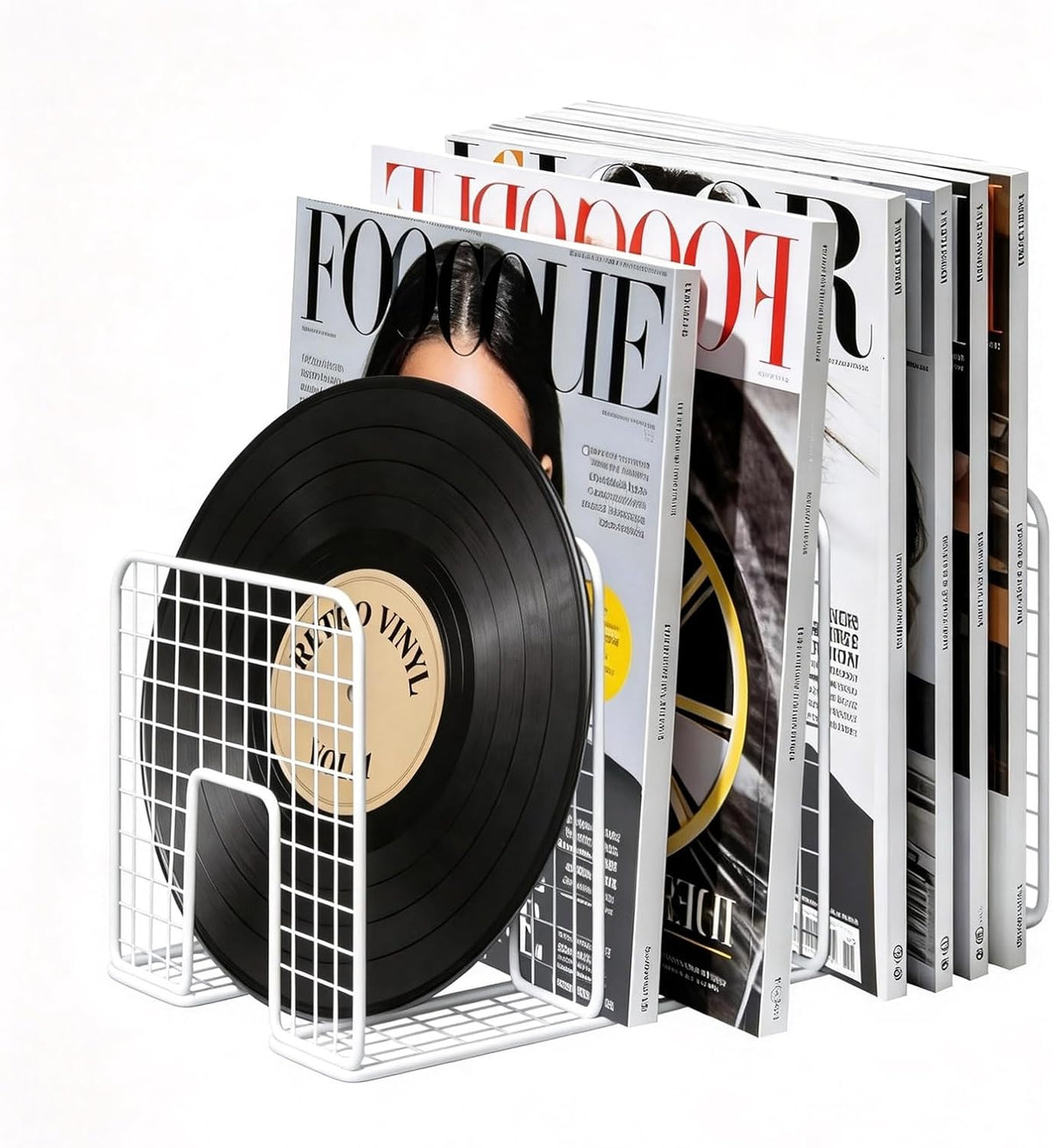 DAWASAPAT Vinyl Record Storage Holder Stand Vinyl Coated Metal Wire Rack Tabletop Magazine Holder Rack, Record Storage, Album Storage Rack Sorter Organizer for Home Office school