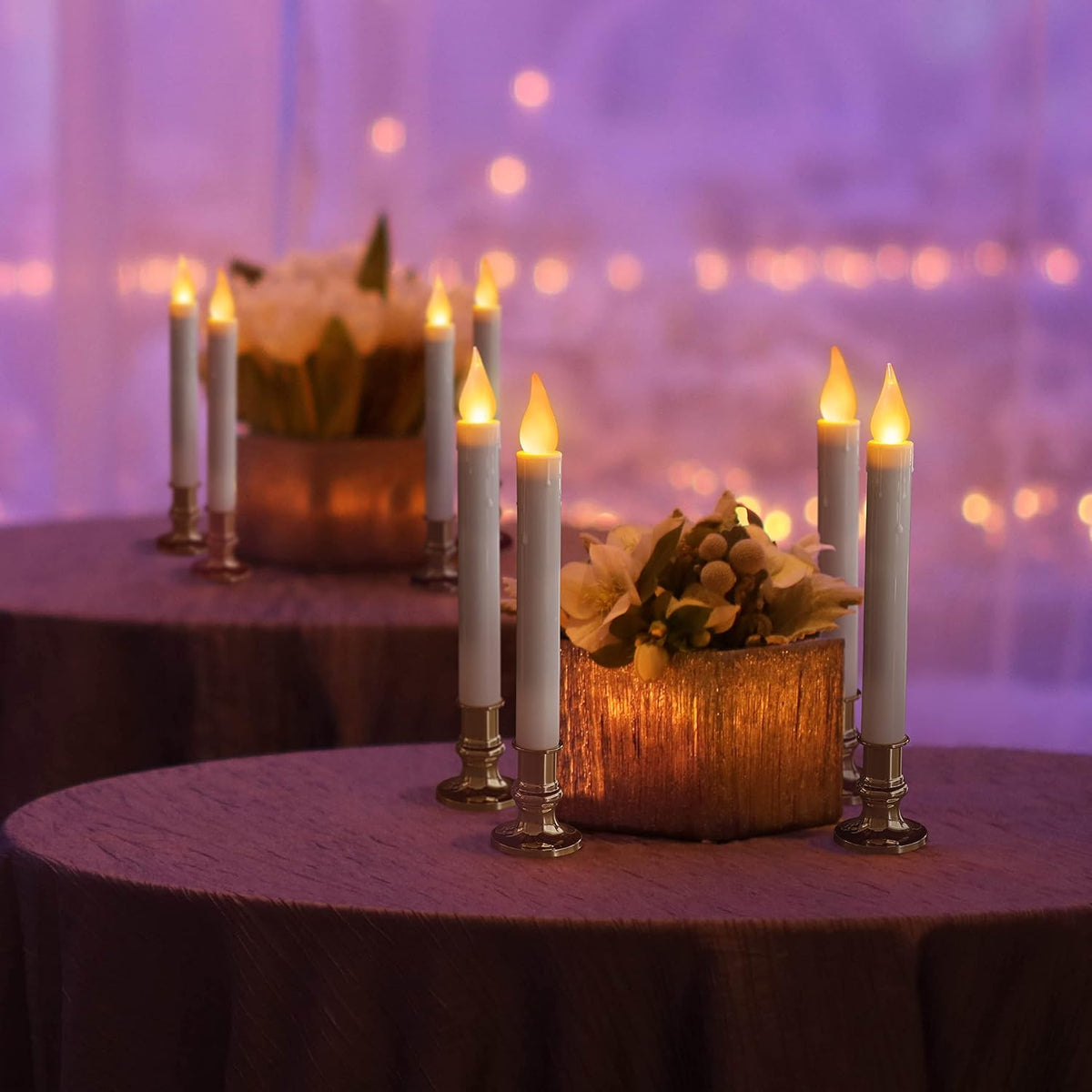 FURORA LIGHTING White 9.9" LED Taper Candles with Gold Holders, 2-Pack