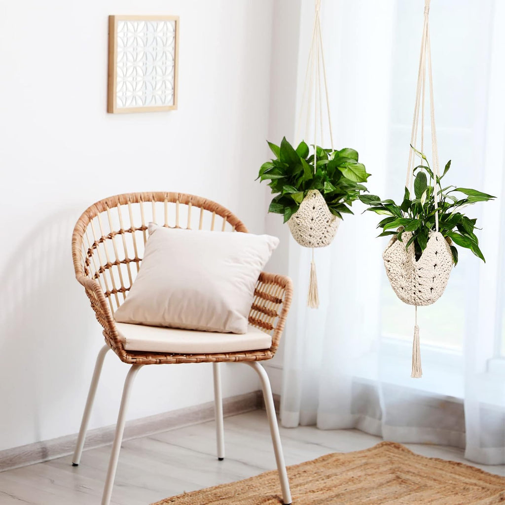 Shappy 2 Pack Boho Macrame Plant Hanger, Large Hanging Planter Plant Holder Pot Hanger Hanging Basket Wall Planters, Plants Lover Gift for Indoor Garden (Classic,White)