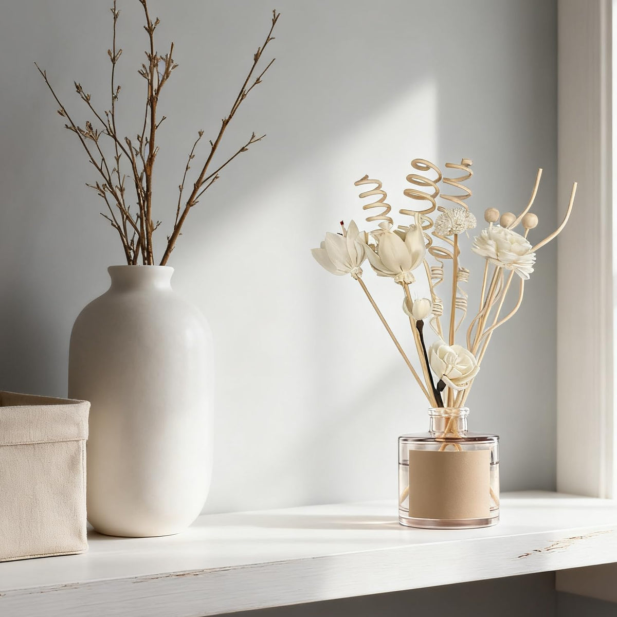 15 Reed Diffuser Sticks, Natural Paper & Floral Rattan Set