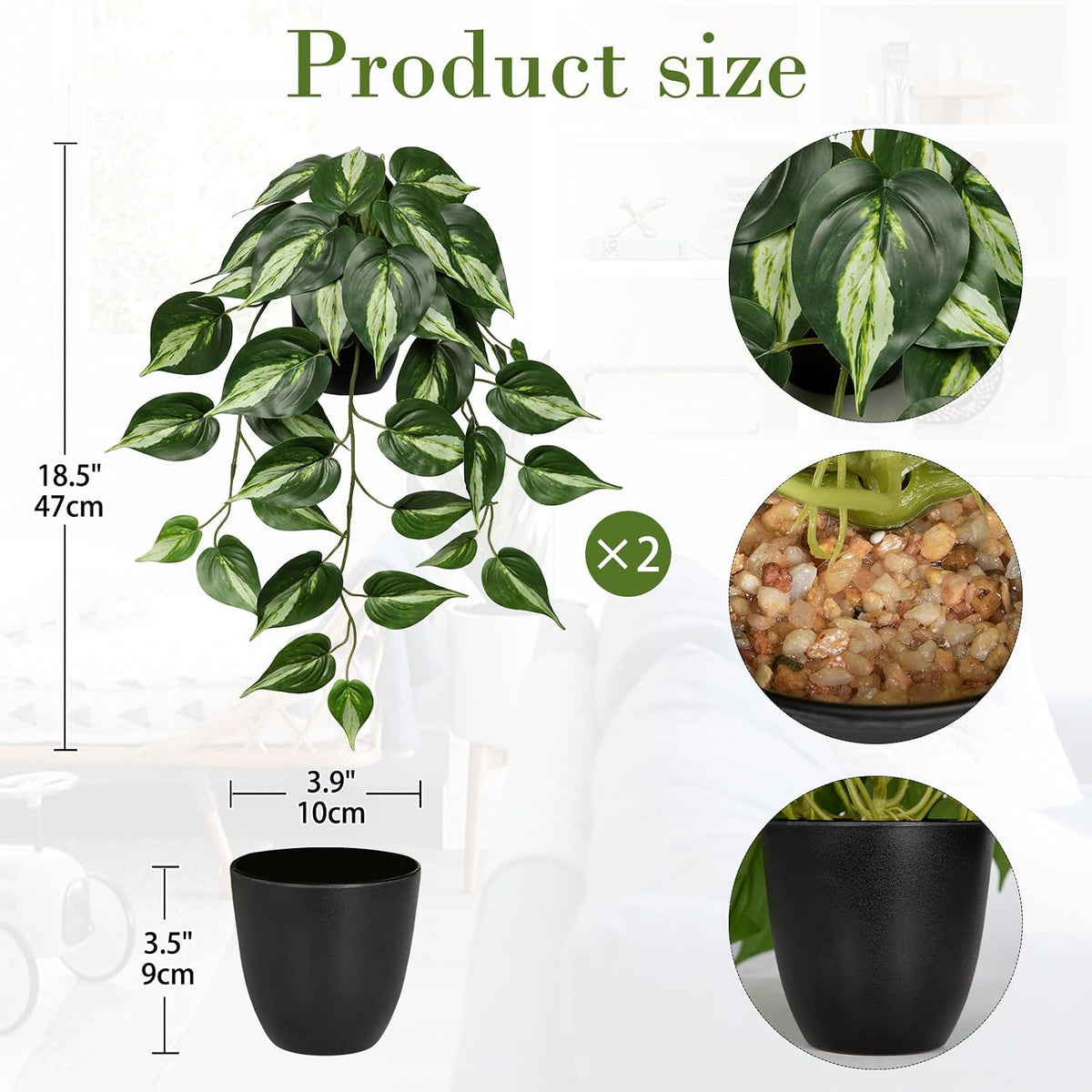 DILATATA 2 Pack Artifitial Hanging Plants 18" Fake Devil's Ivy Golden Pothos Plants, Hanging Potted Plants for Home Office Bedroom Indoor Outdoor Decor