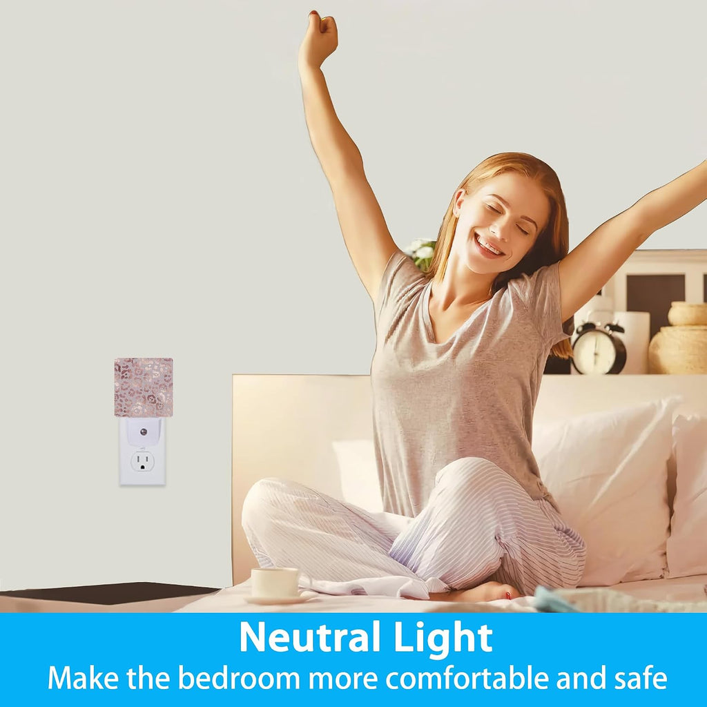 Night Lights Plug into Wall Rose Gold Leopard Night Lights Dusk to Dawn Sensor Led Lamp for Women Men,Led Lights for Stairway/Hallway/Bedroom,0.5W