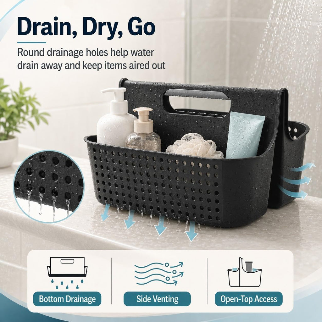 NINU Black Portable Shower Caddy Basket, 2-Compartment Storage Organizer
