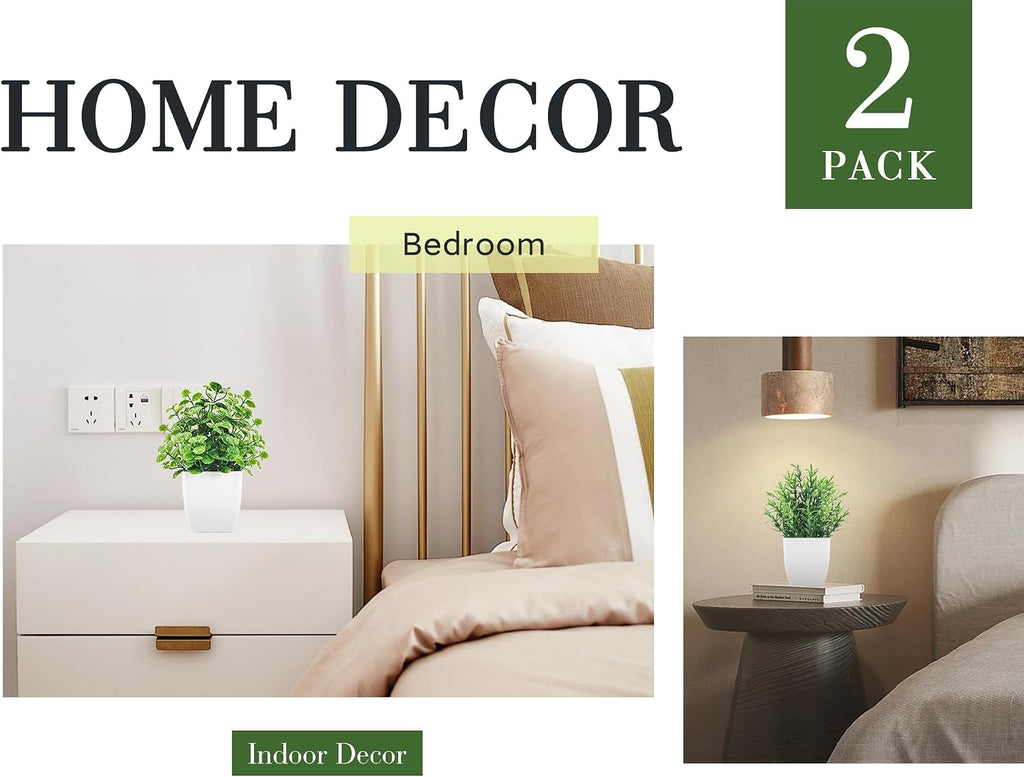2 Pack Small Fake Plants, Potted Eucalyptus Bathroom Home Decor Indoor