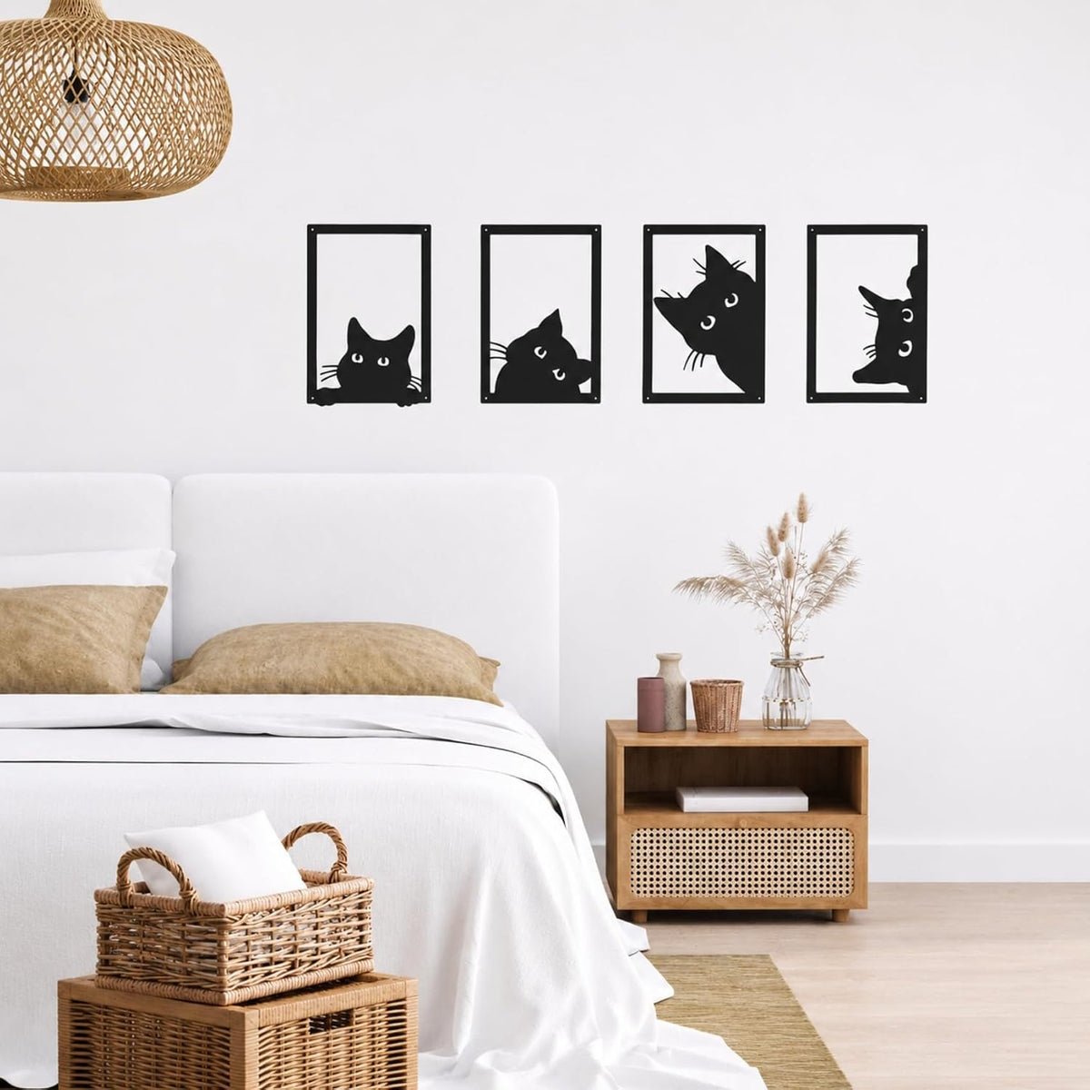 qzmaikoo 4 Pieces Metal Black Cat Wall Art Decor Metal Wall Decor Cat Wall Art for Living Room Bedroom Kitchen Bathroom Black Cat Design Ideal Gift for Cat Lovers,11.81x7.87 inches