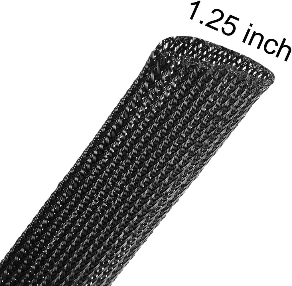 uxcell Cable Sleeving, 1.25Inch -50ft PET Braided Cable Sleeve, Expandable Braided Cable Sleeve for TV/Computer/Home Theater/Other Home Device Cable - Black