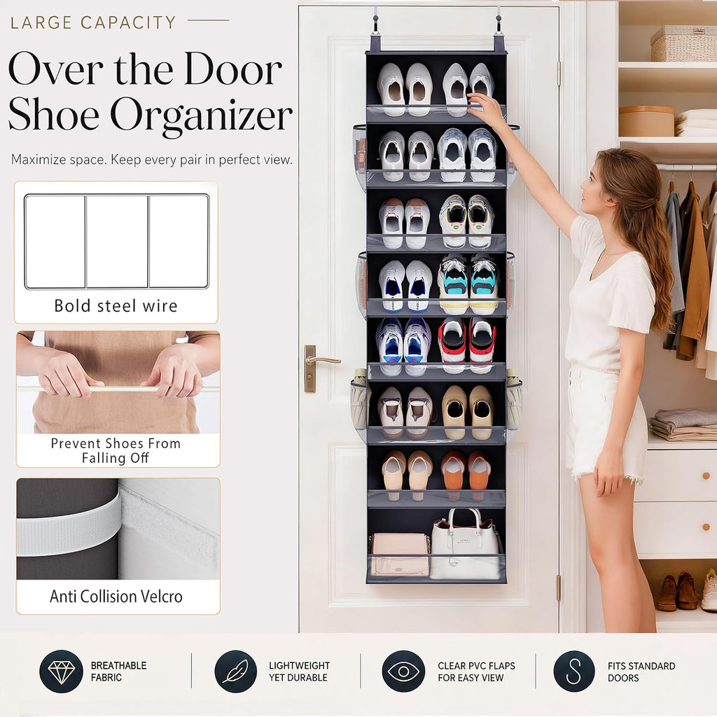 Ligereza Over the Door Shoe Organizer for 20-30 Pairs, 8-Tier, Black