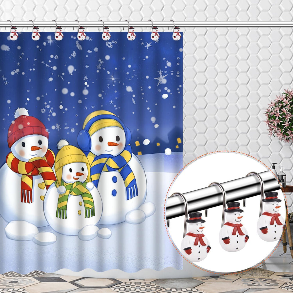 Christmas Decorative Shower Curtain Hooks 12Pcs Xmas Snowman Rust Proof Shower Curtain Hook Rings for Bathroom Living Room Decoration