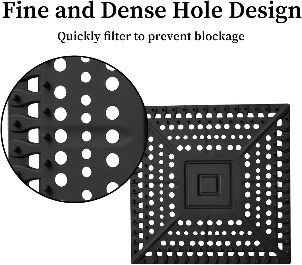 Square Silicone Shower Drain Hair Catcher, Black