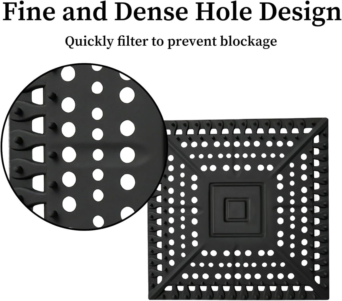 Square Silicone Shower Drain Hair Catcher, Black
