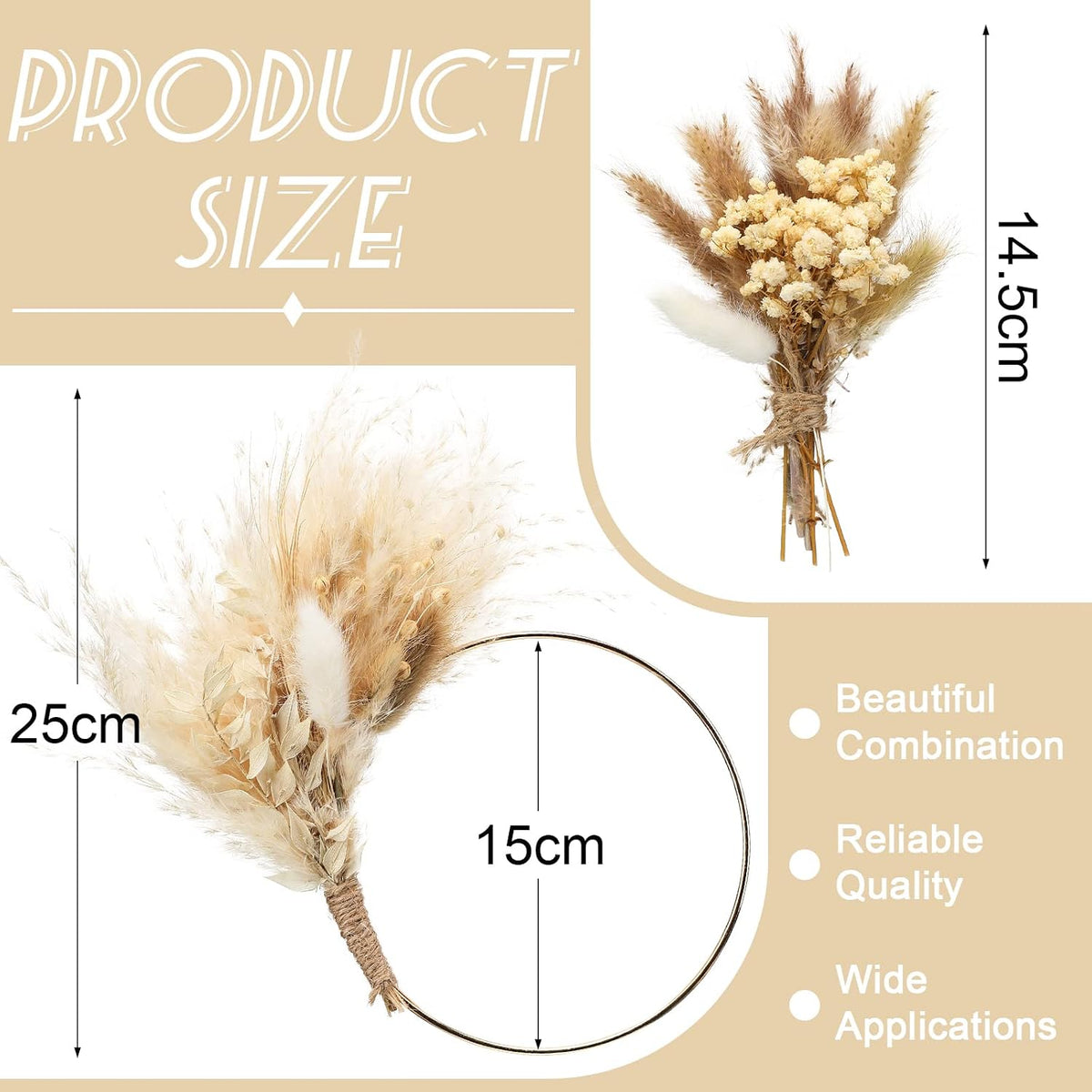 Sinmoe 2 Pcs Boho Cake Topper Decorations Hoop Wreath with Pampas Grass