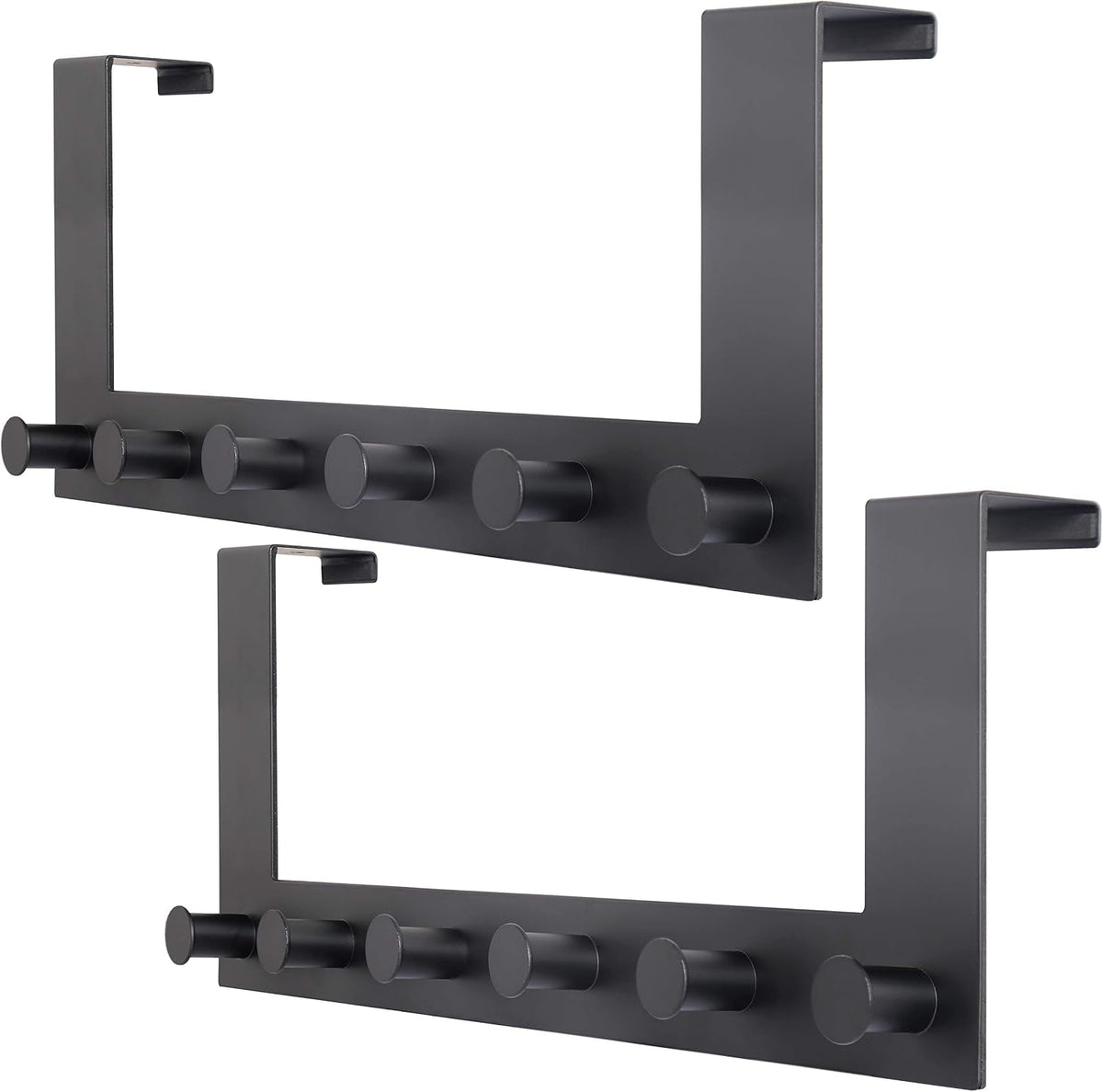 WEBI Over The Door Hooks,Over The Door Towel Rack with 6 Peg Hooks for Hanging,Over Door Hanger Coat Rack for Behind Back of Bathroom,Black,2 Packs