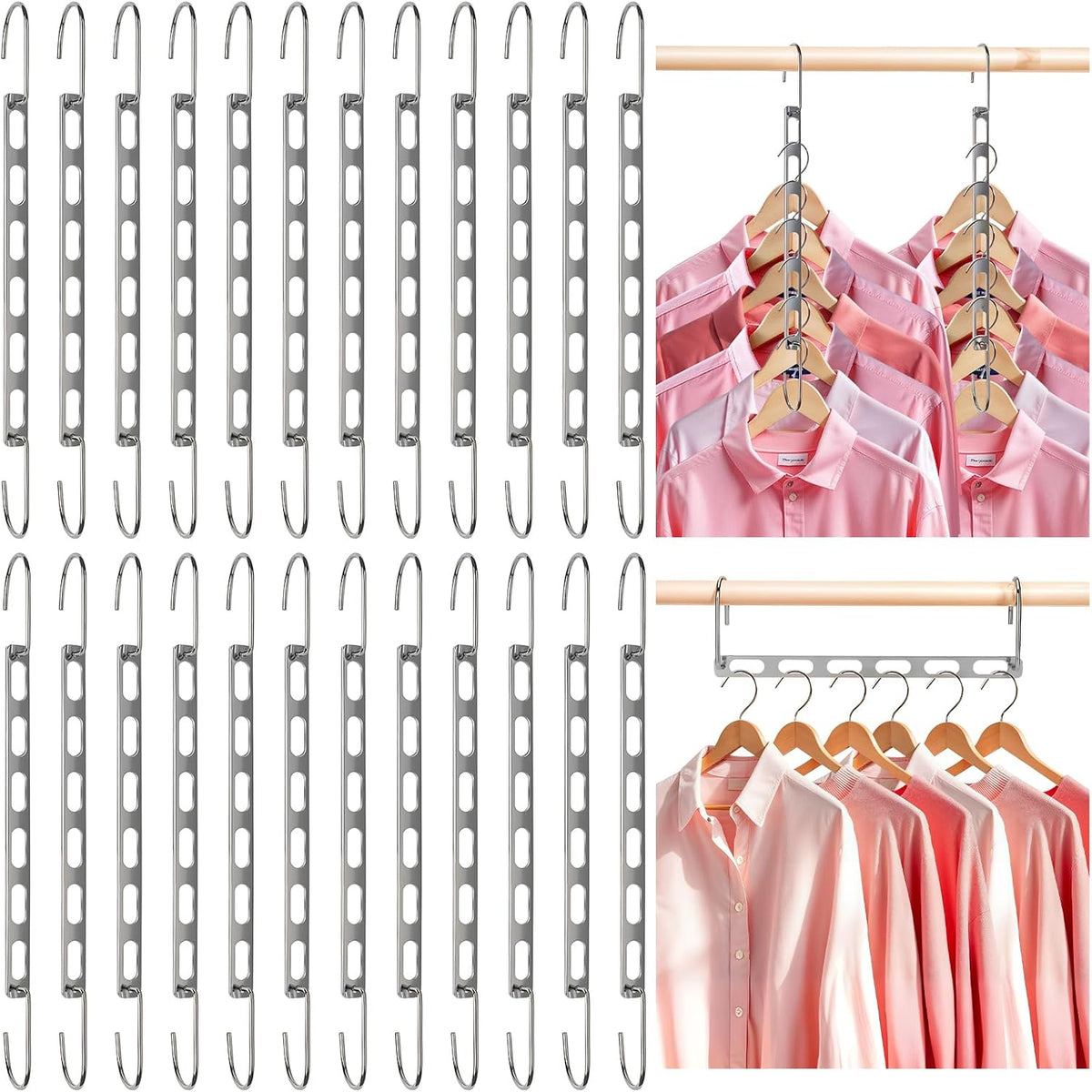 24 Pack Space Saving Hangers for Clothes, Metal Collapsible Hangers