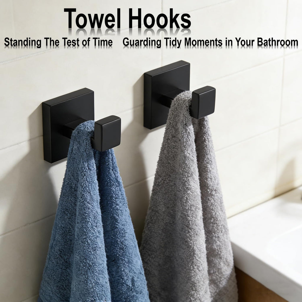 Bathroom Hardware Set Piece Matte Black Bathroom Accessories Set SUS304 Towel Bar Set Includes 2 Towel Bar 24 Inch+2 Towel Holder+2 Toilet Paper Holder+4 Towel Hooks (10, Matte Black)