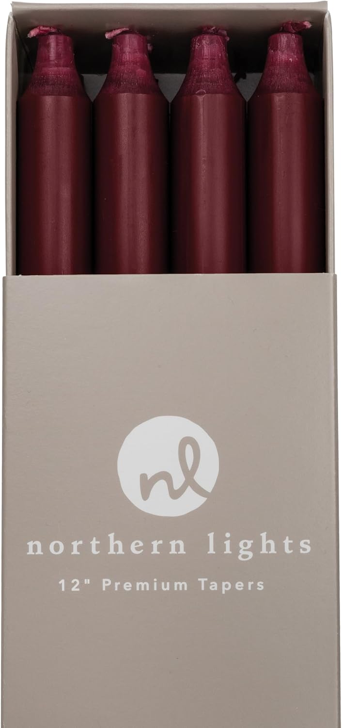 Northern Lights Candles Premium Tapers 12" 12PK - Bordeaux - 72793