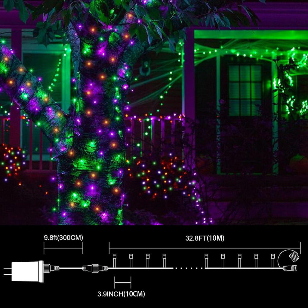 LAMPHOME Halloween String Lights, 100 LED Orange Purple Green Plug in String Lights, 16 Modes Clear Wire Fairy Mini Lights for Indoor Outdoor Halloween Party Garden Yard Home Holiday Decoration