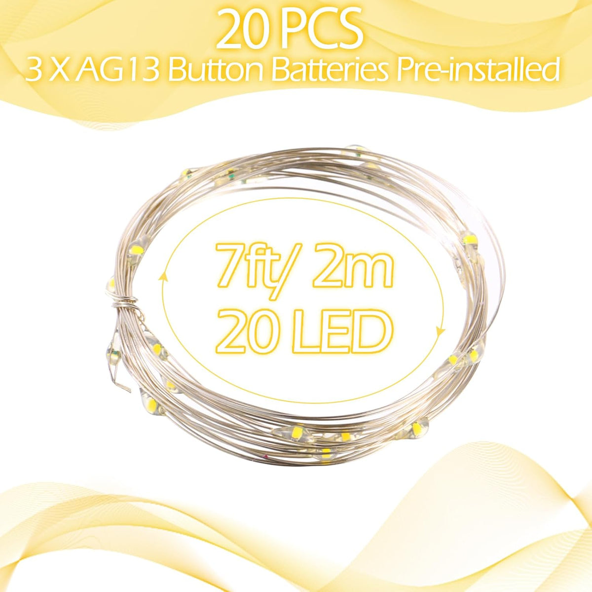 Hortsun 20 Pack Battery Operated Fairy Lights 7 ft 20 LED, Warm White