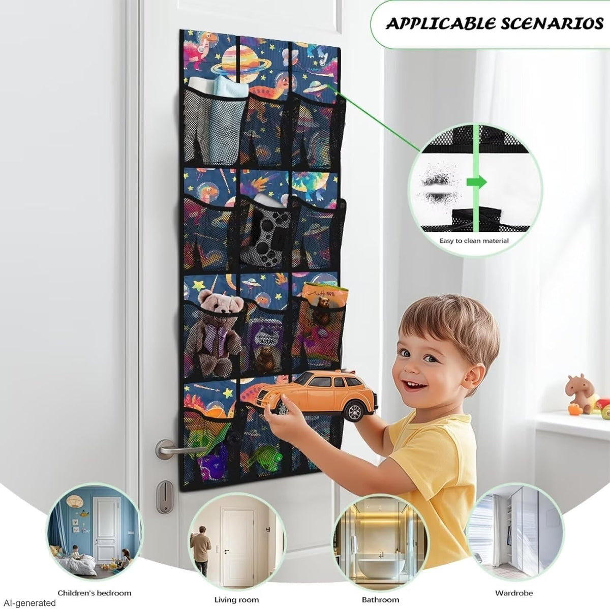 Dinosaurs Over the Door Shoe Organizer Space Saving Hanging Shoe Rack Holder with 12 Pockets Large Capacity Behind the Door Storage for Classrooms, Bedrooms, Dormitories