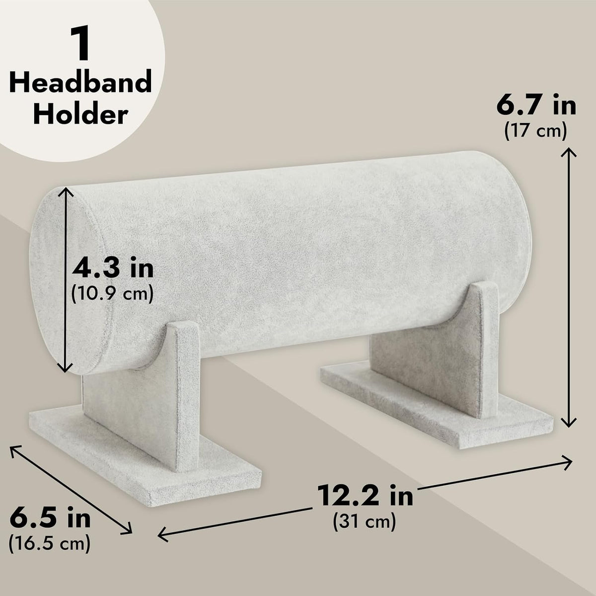 Juvale Velvet Headband Holder Stand - 12.2 x 6.5 x 6.7 Inches, Gray Velvet - Hair Accessories Organizer & Headband Rack - Bracelet Display & Jewelry Stand