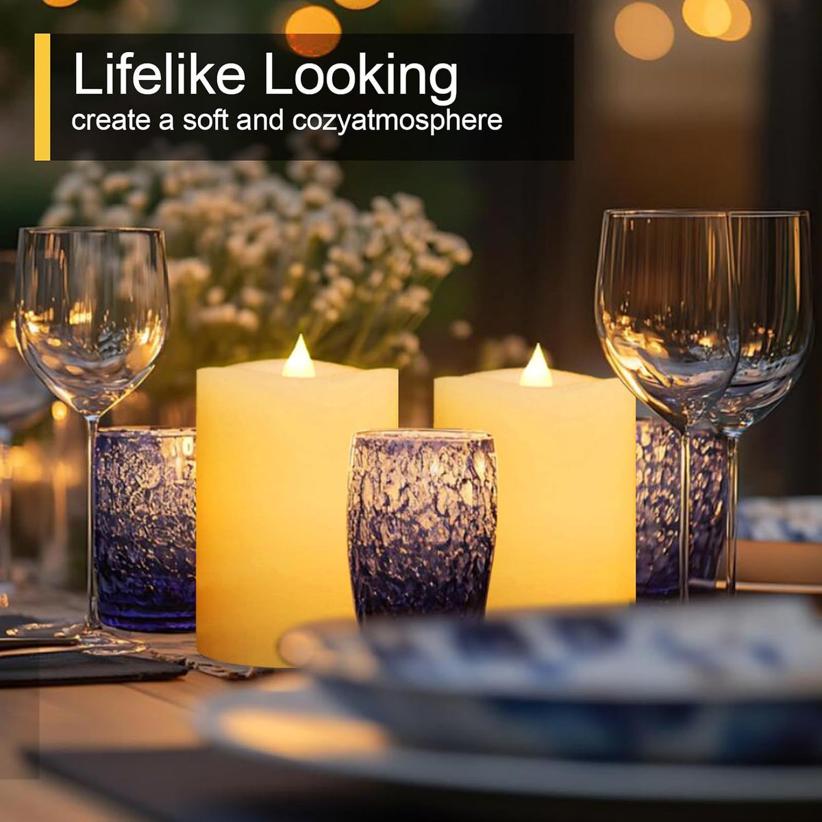 3x4 Flameless Candles with Remote Set of 2, 4 inch Battery Candles Flickering with Timer, LED Pillar Candle for Indoor/Outdoor, White