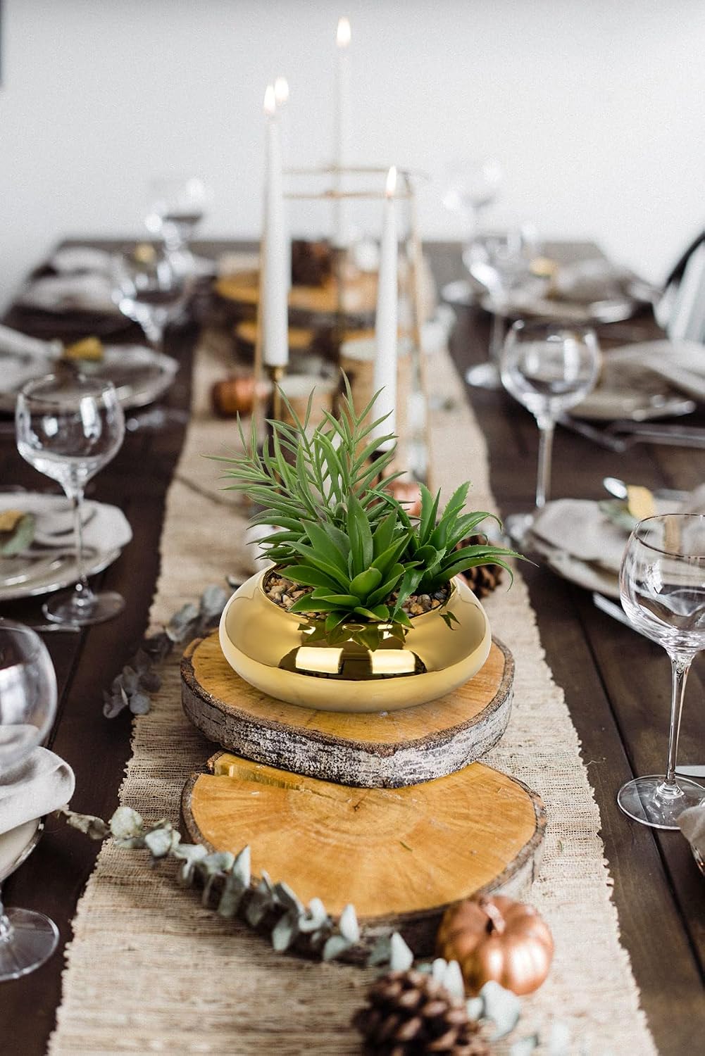 Hollyone Large Artificial Succulents Plants Faux Succulents with Gold Pots Fake Succulent Potted Plants in Ceramic Pot for Home Decor Office Desk Bathroom Living Room Indoor & Outdoor Decorations