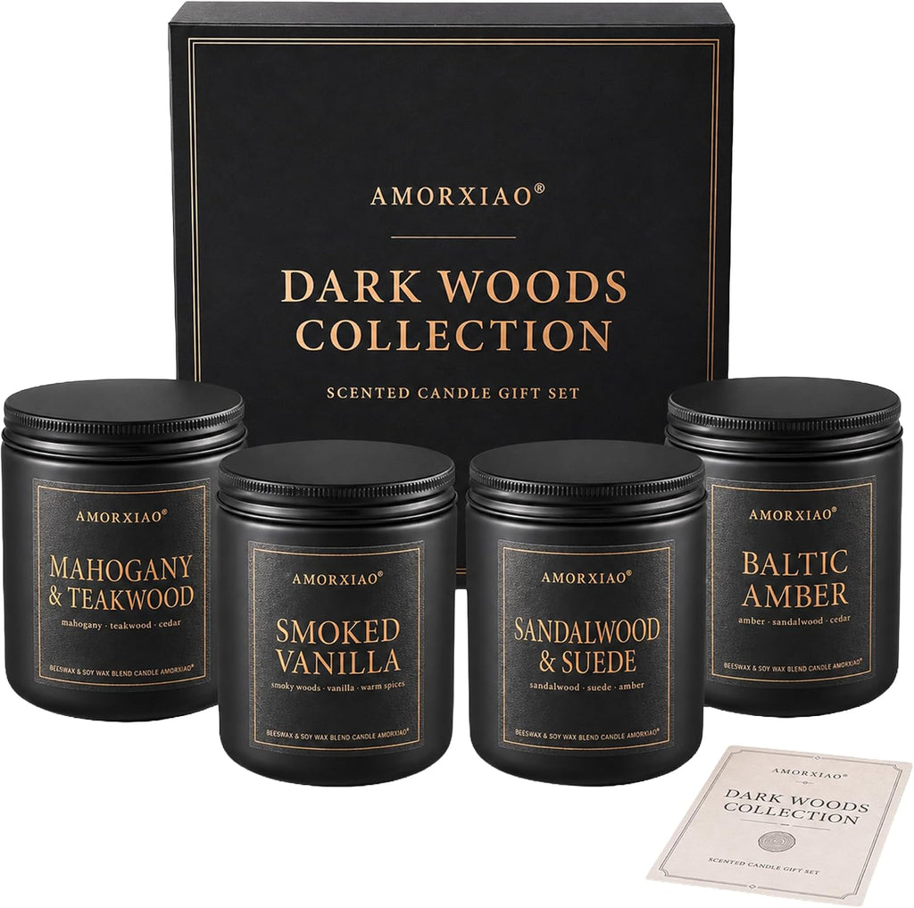 Scented Candles for Men, 4 Pack Dark Woods Manly Gift Set, 36 oz Total
