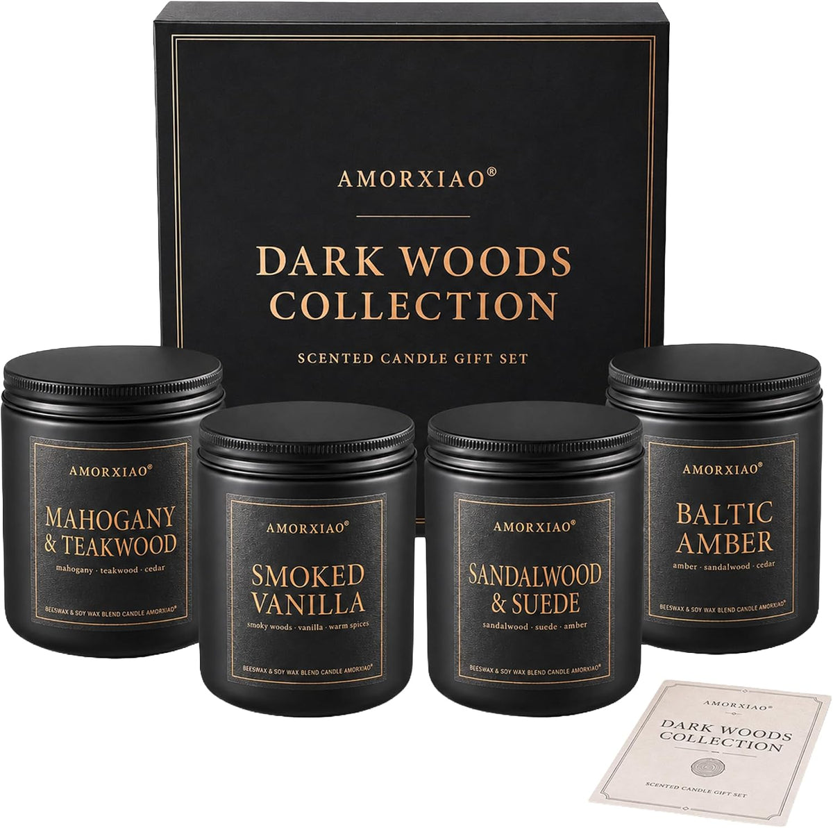 Scented Candles for Men, 4 Pack Dark Woods Manly Gift Set, 36 oz Total