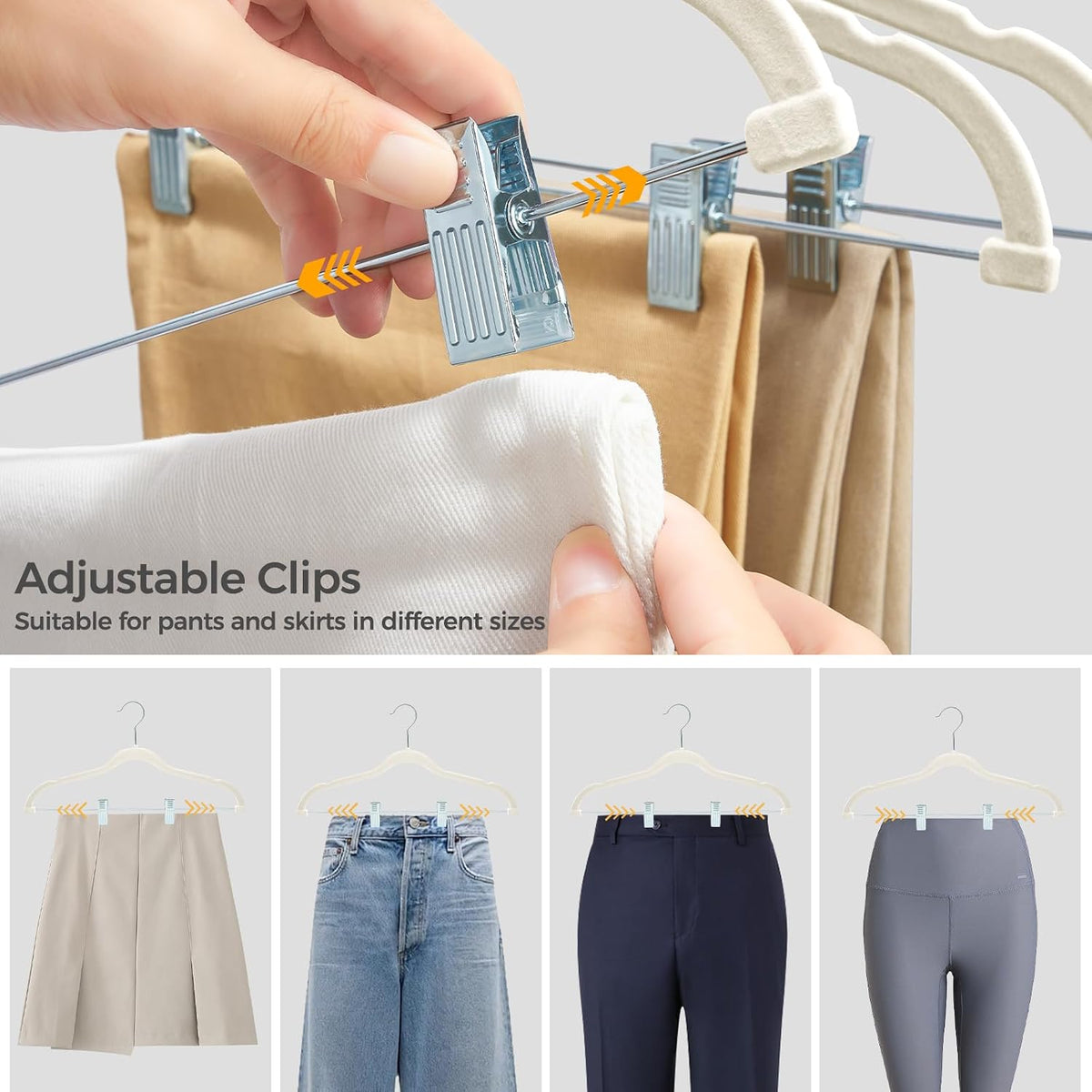 HOUSE DAY Velvet Skirt Hangers with Adjudtable Clips 20 Pack, Ivory
