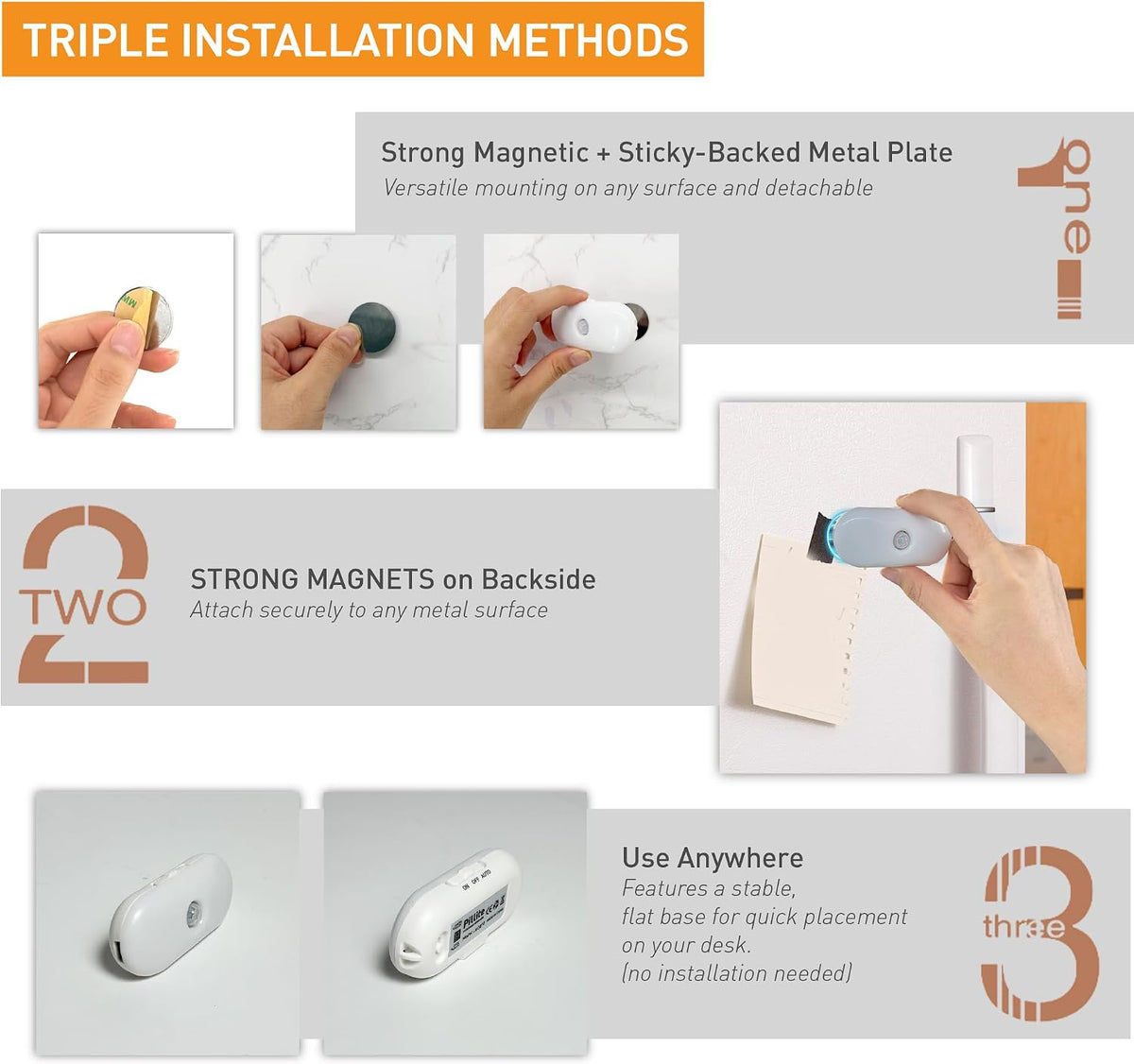 Rechargeable Motion Sensor Night Light, 2-Color White & Warm Toilet Light with Auto/On Mode, Magnetic & Adhesive Installation for Bathroom, Bedroom, Hallway (2 Pack)