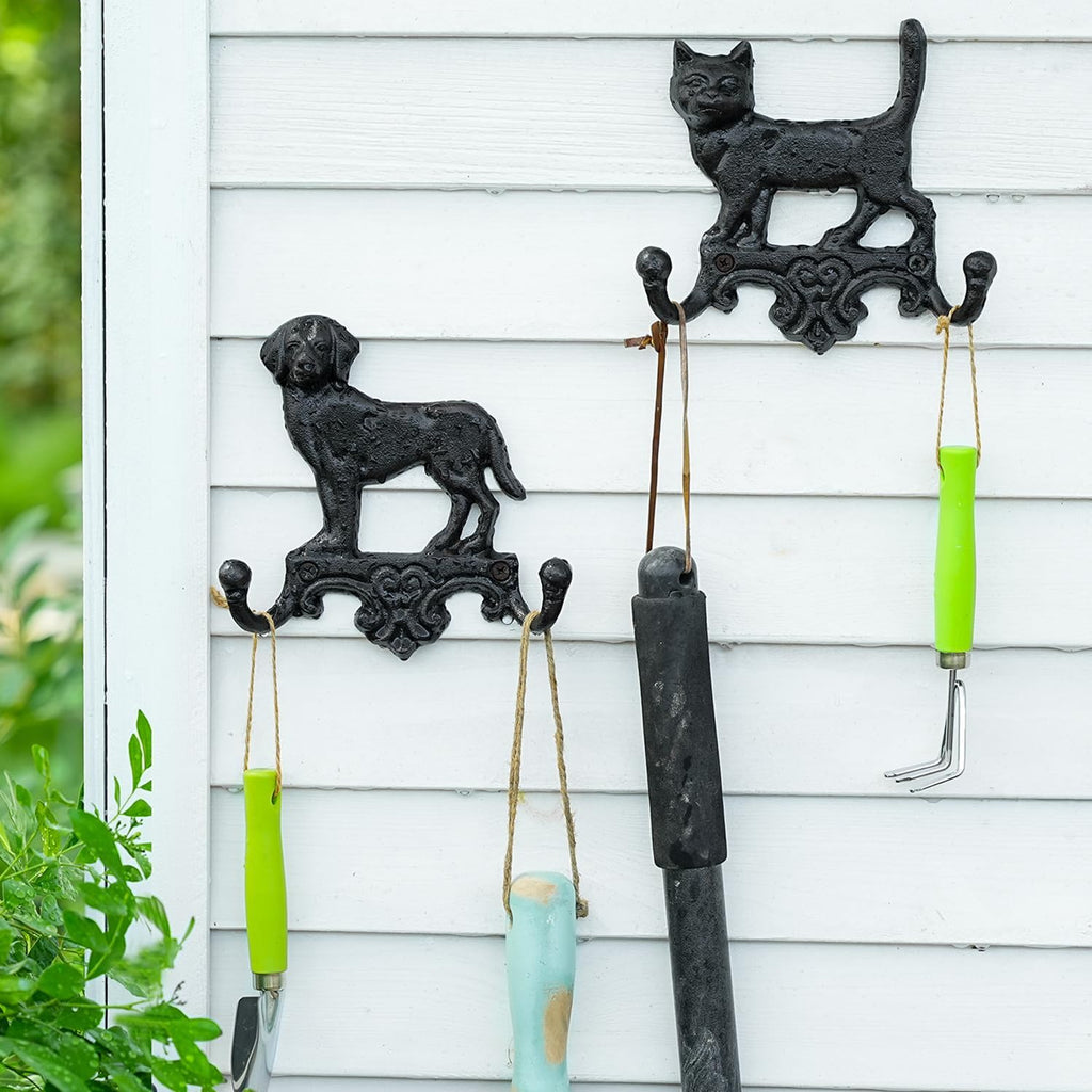Sungmor Cast Iron Vintage Cat Wall Hooks - Rustic Heavy Duty Double Hooks
