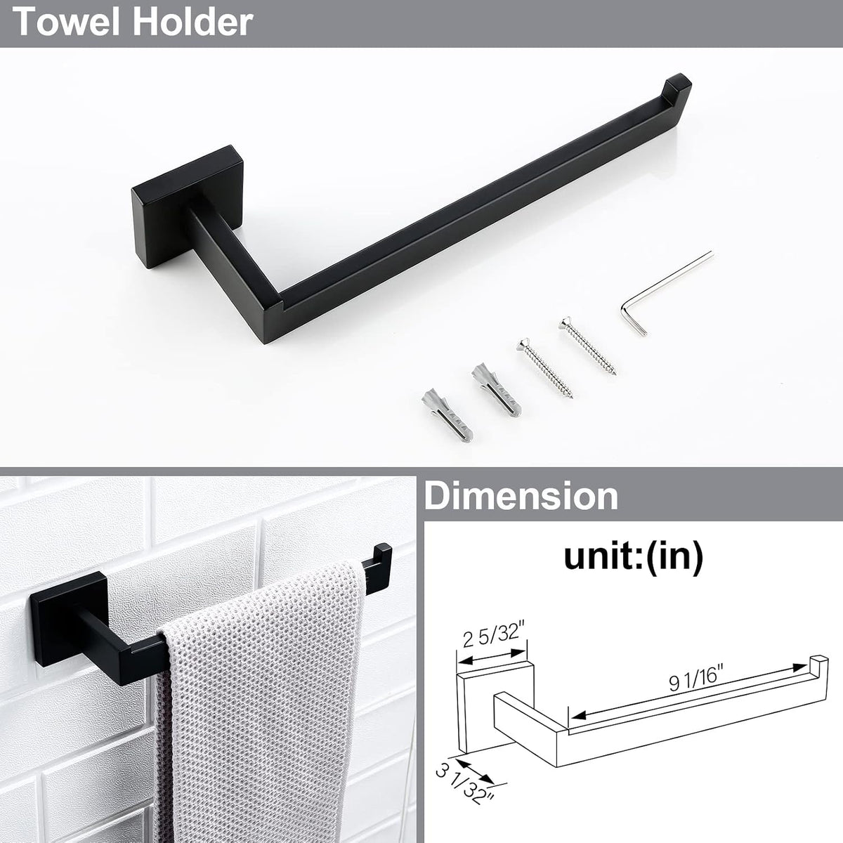 Matte Black Bathroom Accessories Set 4 Piece Bathroom Towel Holder Set