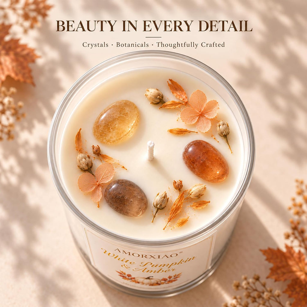 Pumpkin & Amber Scented Candle, 11.3 Oz Soy Wax Fall Candle Gift for Women