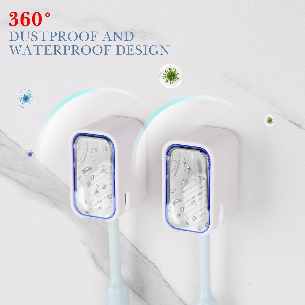 4 Pack Toothbrush Holders for Bathrooms Shower, Wall Mount Toothbrush Organizer with Cover, Self Adhesive Electric Toothbrush Storage, Quick Dry Toothbrush Hanger (Clear)