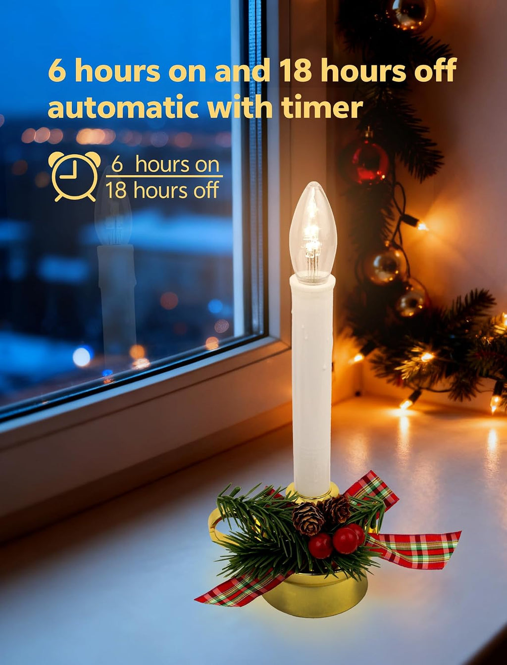 4PK Christmas Window Candle with Timer, 10inch LED Golden Chamberstick