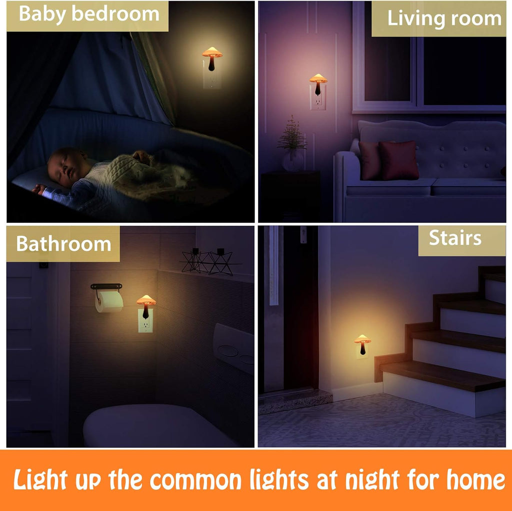 Honoson 4 Pcs Mushroom Night Light Plug in, Yellow Light with White Cover
