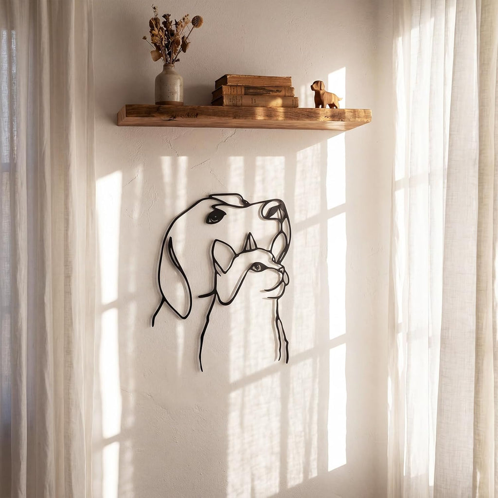 Otoolling Dog and Cat Metal Wall Art Black Minimalist Pet Wall Decor Aesthetic Cat and Dog Art Sculpture Sign for Living Room Bedroom Kitchen Office Indoor Home Decoration Gifts for for Animal Lovers