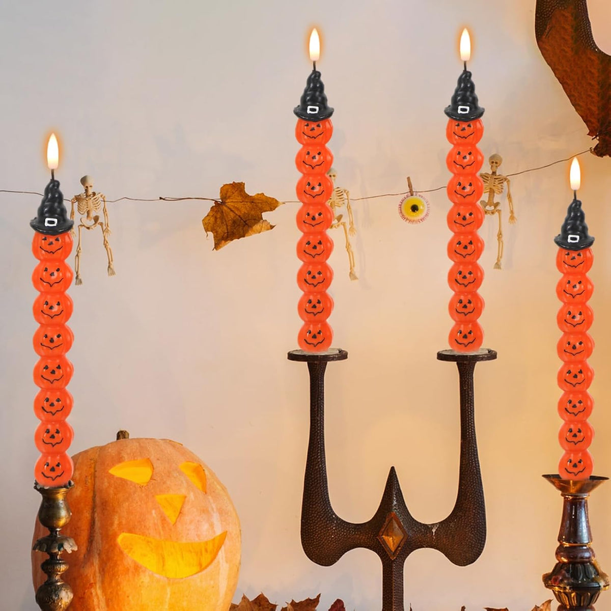 Halloween Pumpkins Flameless Taper Candles with 6H Timer