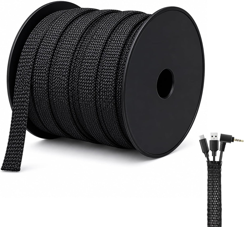 100 Feet - 1/2 Inch Braided Wire Loom PET Cable Loom Expandable Braided Sleeving Wire Sleeve for Automotive，TV, Computer, Home Theater, Black