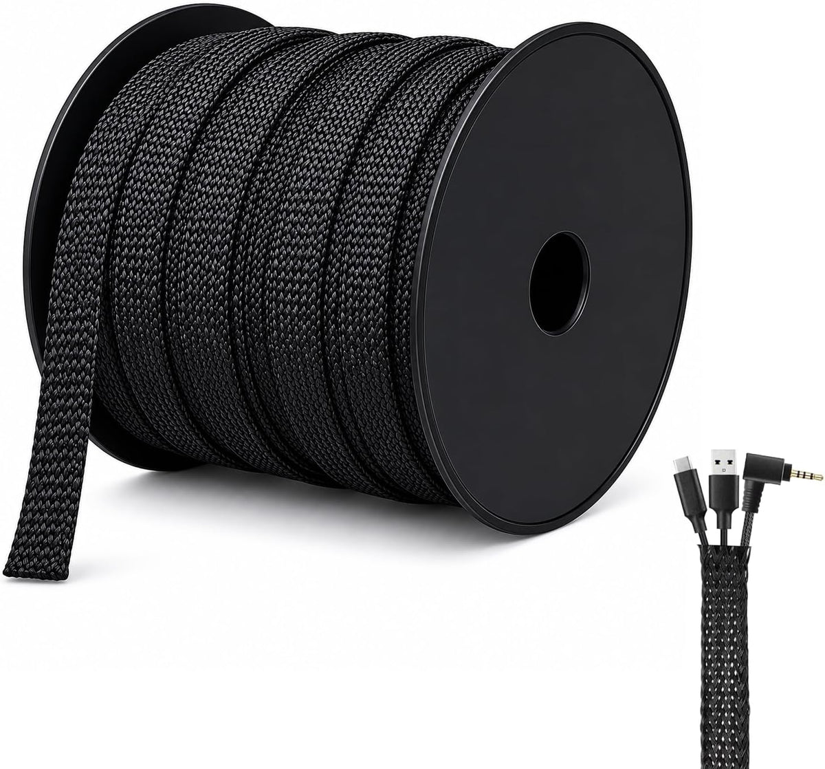 100 Feet - 1/2 Inch Braided Wire Loom PET Cable Loom Expandable Braided Sleeving Wire Sleeve for Automotive，TV, Computer, Home Theater, Black