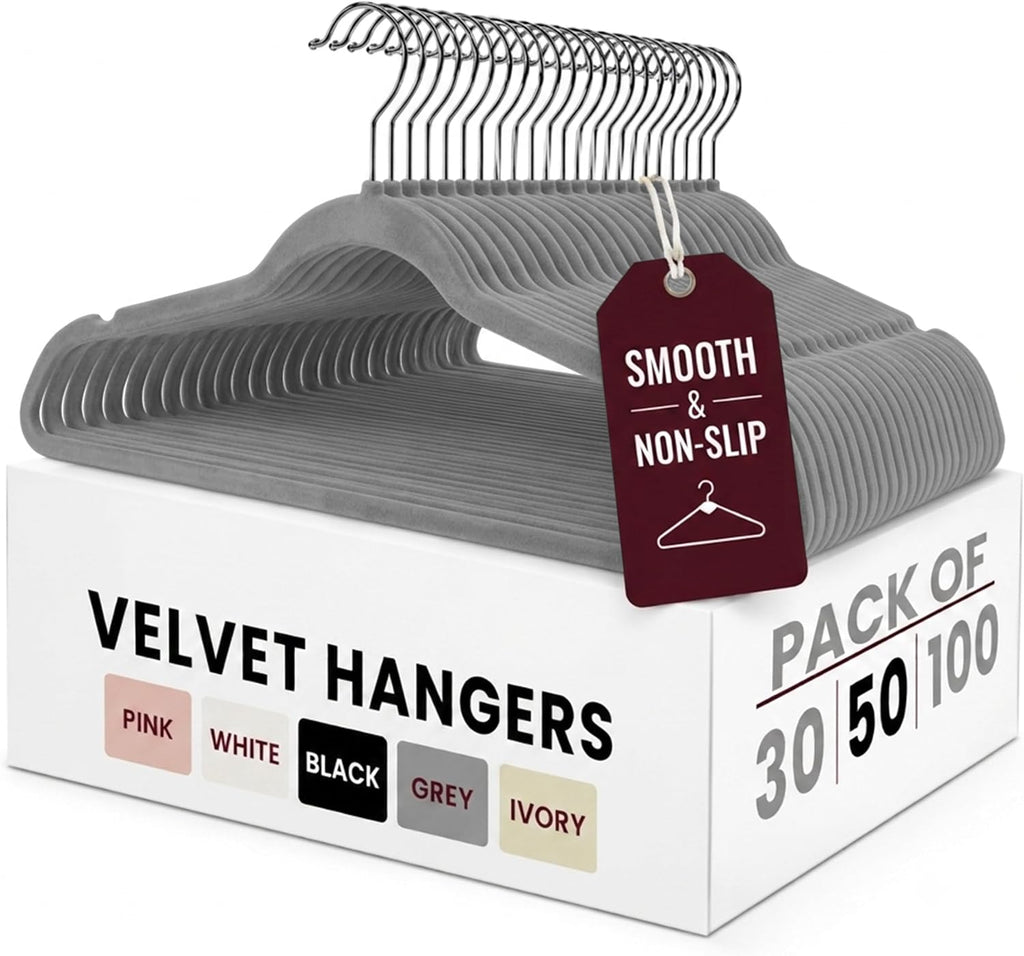 LDC Grey Velvet Hangers 50 Pack - Premium Non-Slip Clothes Felt Hanger