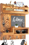 Large Key and Mail Holder Wall Mount, 12.5x16.5 Inch Solid Wood Key Racks for Entryway, Front Door, Hallway, Wall Organizer (Burnt Brown)