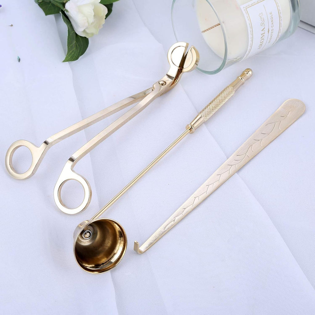 3 in 1 Candle Wick Trimmer Set, Snuffer, Dipper, Cutter, Gold