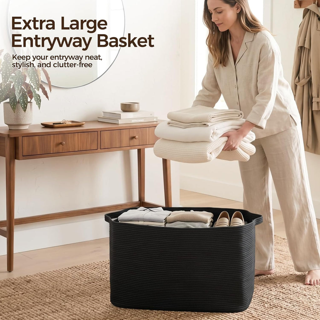 OIASKET 70L Large Blanket Basket, 21.6" x 16.9" x 11.8" Woven Basket