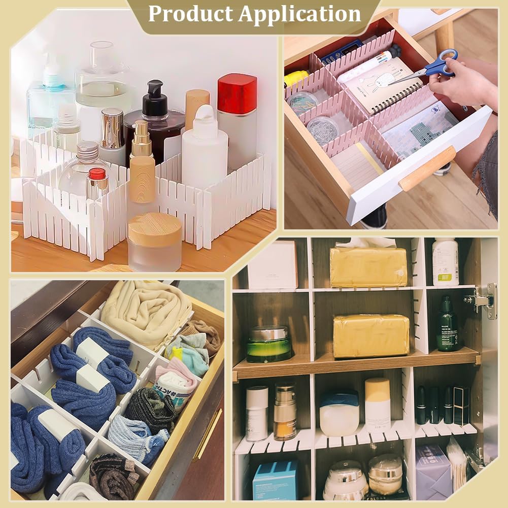 PH PandaHall 40pcs Drawer Dividers Adjustable Drawer Organizer White Drawers Separators Dresser Drawers Organizer for Socks Underwear Clothes Kitchen Bedroom Desk Office Storage, 14.5x2.7 Inch